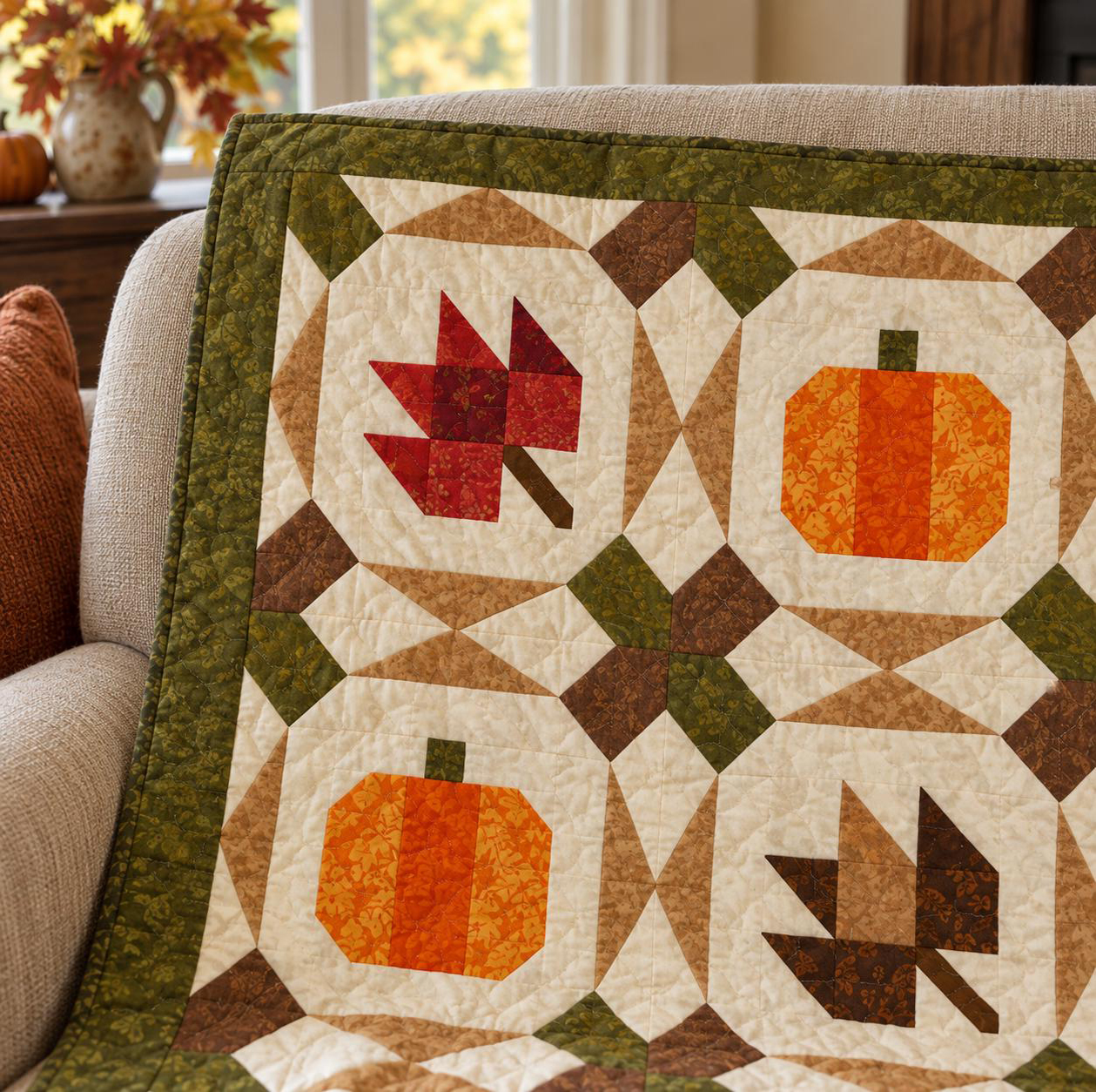 Harvest Trellis quilt shown in an illustrative lifestyle mockup