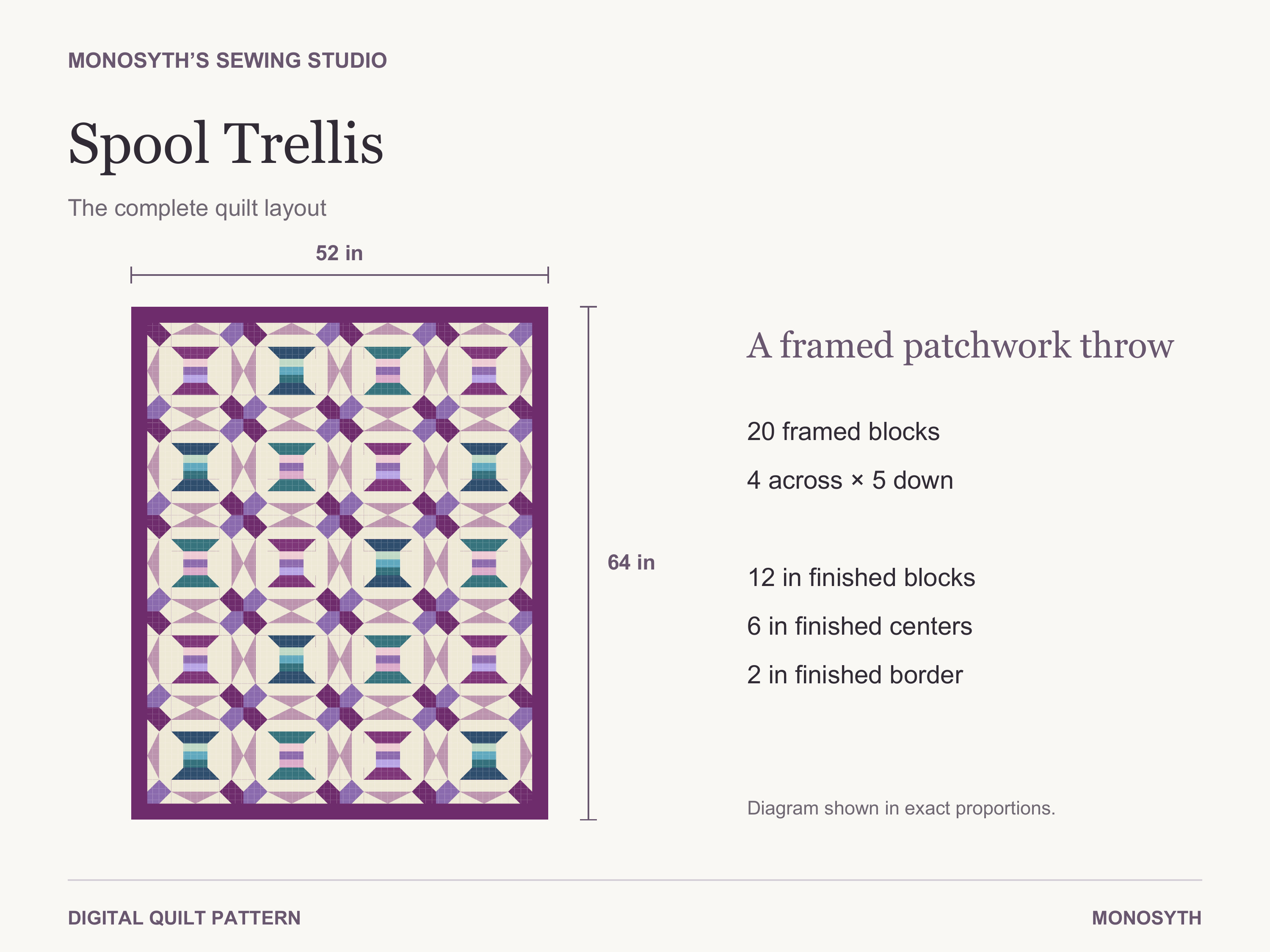 Spool Trellis full quilt layout and pattern overview