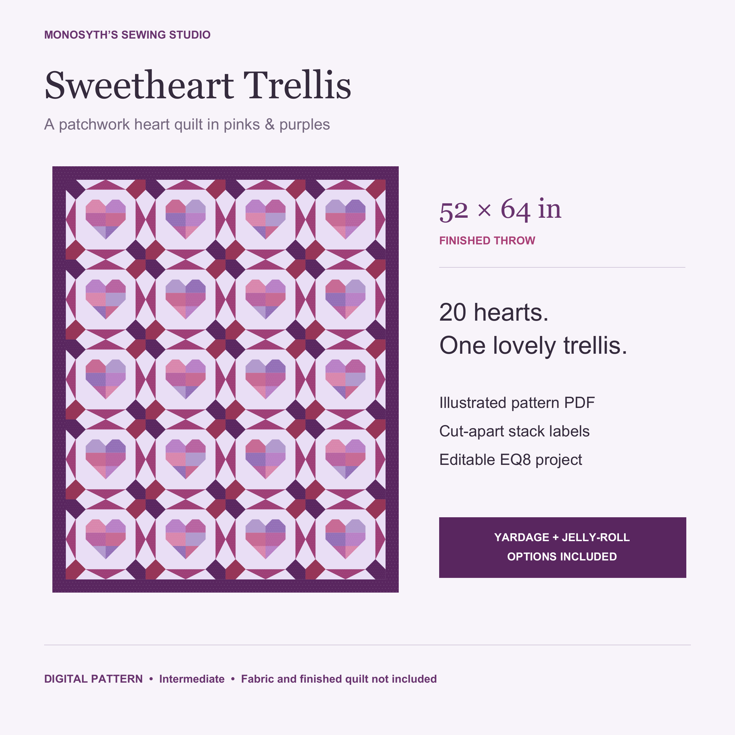 Sweetheart Trellis full quilt layout and pattern overview