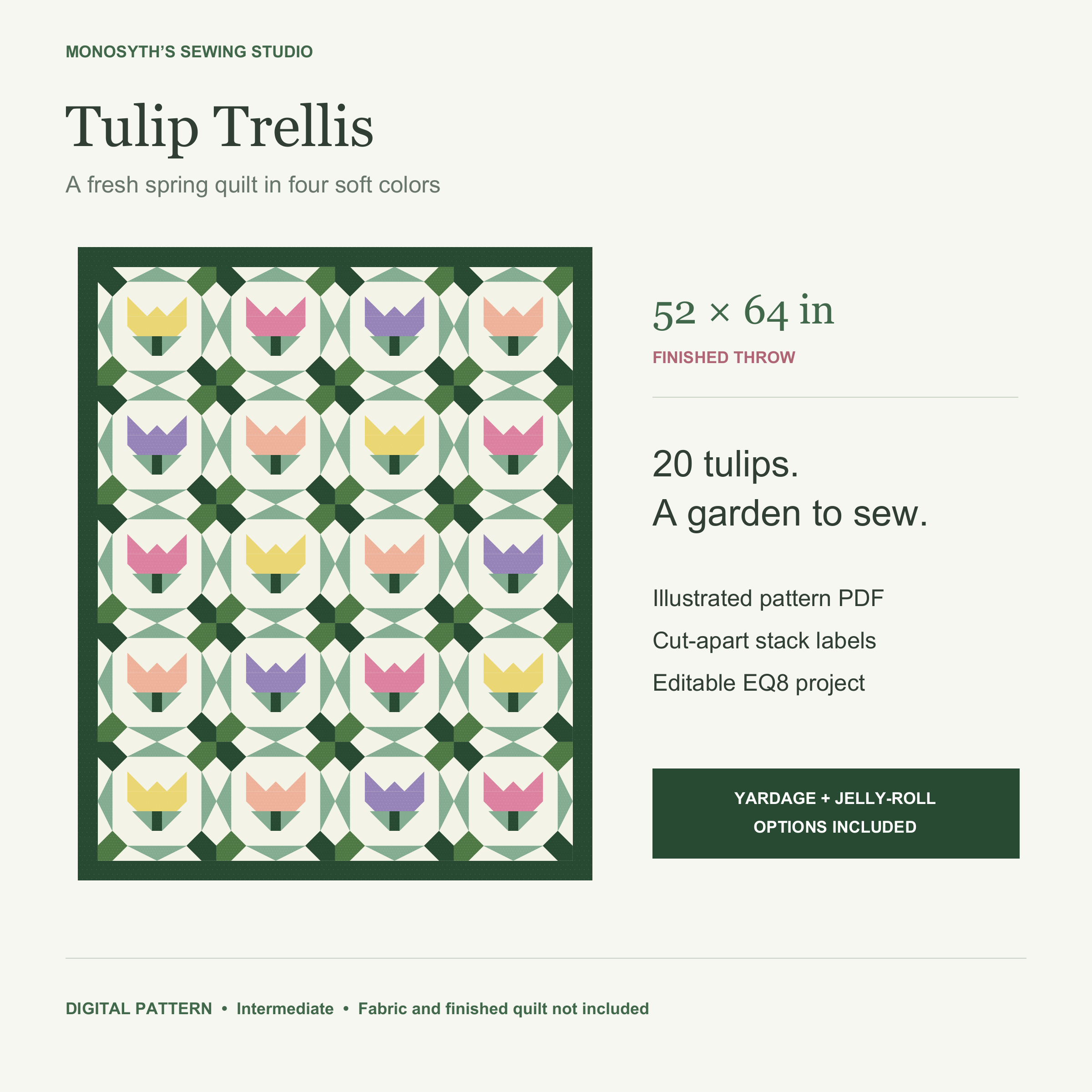Tulip Trellis full quilt layout and pattern overview